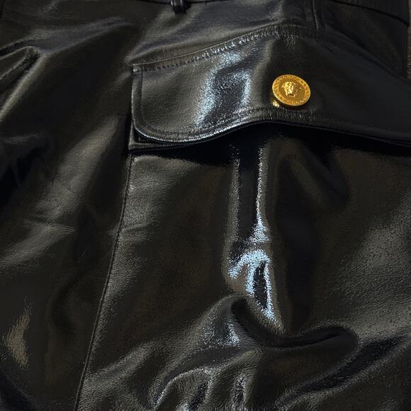 Versace Vinyl Midi Skirt Medusa Head Gold Buttons Black IT 40 US 4 - Picture 6 of 15